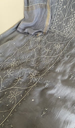Close look at the fine chikankari on the panel, along with beads