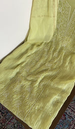 Close look at the fine chikankari on the panel, along with beads
