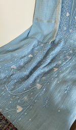 Close look at the fine chikankari on the panel, along with beads