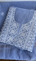 Baseema — Cornflower Blue Pure Mul Chanderi Chikankari 3 Pc Unstitched Suit Set