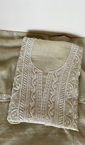 Baseema — Sage Green Pure Mul Chanderi Chikankari 3 Pc Unstitched Suit Set