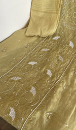 Close look at the fine chikankari on the panel, along with beads