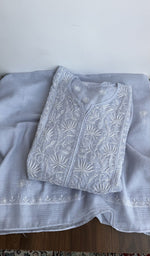 Another view of the powder blue kurta, very fine do taar and teen taar chikankari