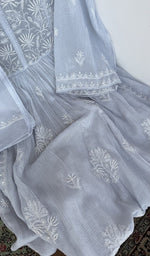Kurta laid flat with the dupatta, very fine do taar and teen taar chikankari