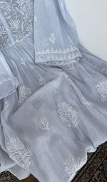 Very fine do taar and teen taar chikankari on the powder blue kurta
