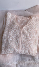 Peach pink kota cotton kurta piece folded, gala work in front
