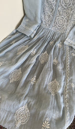 Kurta laid flat with the dupatta, very fine do taar and teen taar chikankari