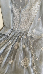 Very fine do taar and teen taar chikankari on the grey blue kurta
