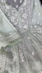 Very fine do taar and teen taar chikankari on the sage green kurta