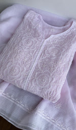 Lilac kota cotton kurta piece folded, gala work in front