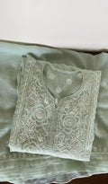 Sehmat — Mint Green Kota Cotton Chikankari 2 Pc Semi-Stitched Suit Set