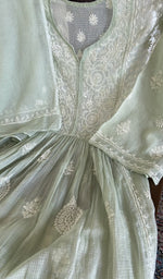 Very fine do taar and teen taar chikankari on the mint green kurta