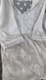 Very fine do taar and teen taar chikankari on the grey white kurta