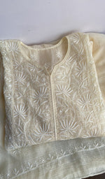 Cream kota cotton kurta piece folded, gala work in front