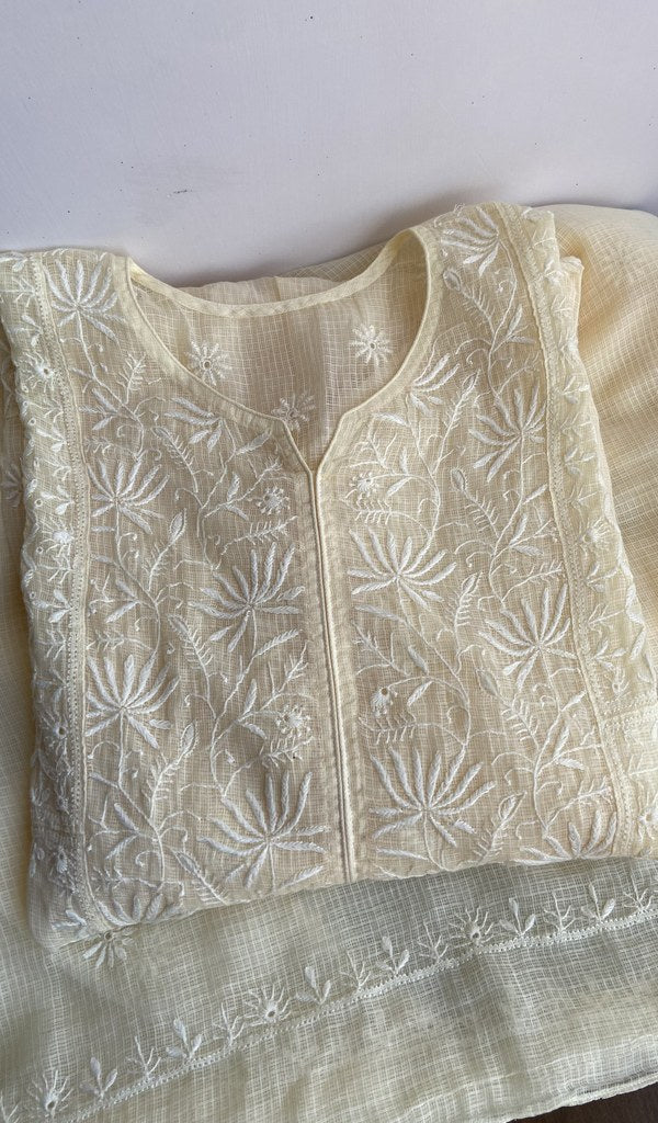 Sehmat — Cream Kota Cotton Chikankari 2 Pc Semi-Stitched Suit Set
