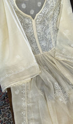 Very fine do taar and teen taar chikankari on the cream kurta