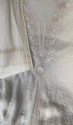 Sleeve work on white pure mul chanderi
