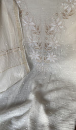 Sleeve work on white pure mul chanderi