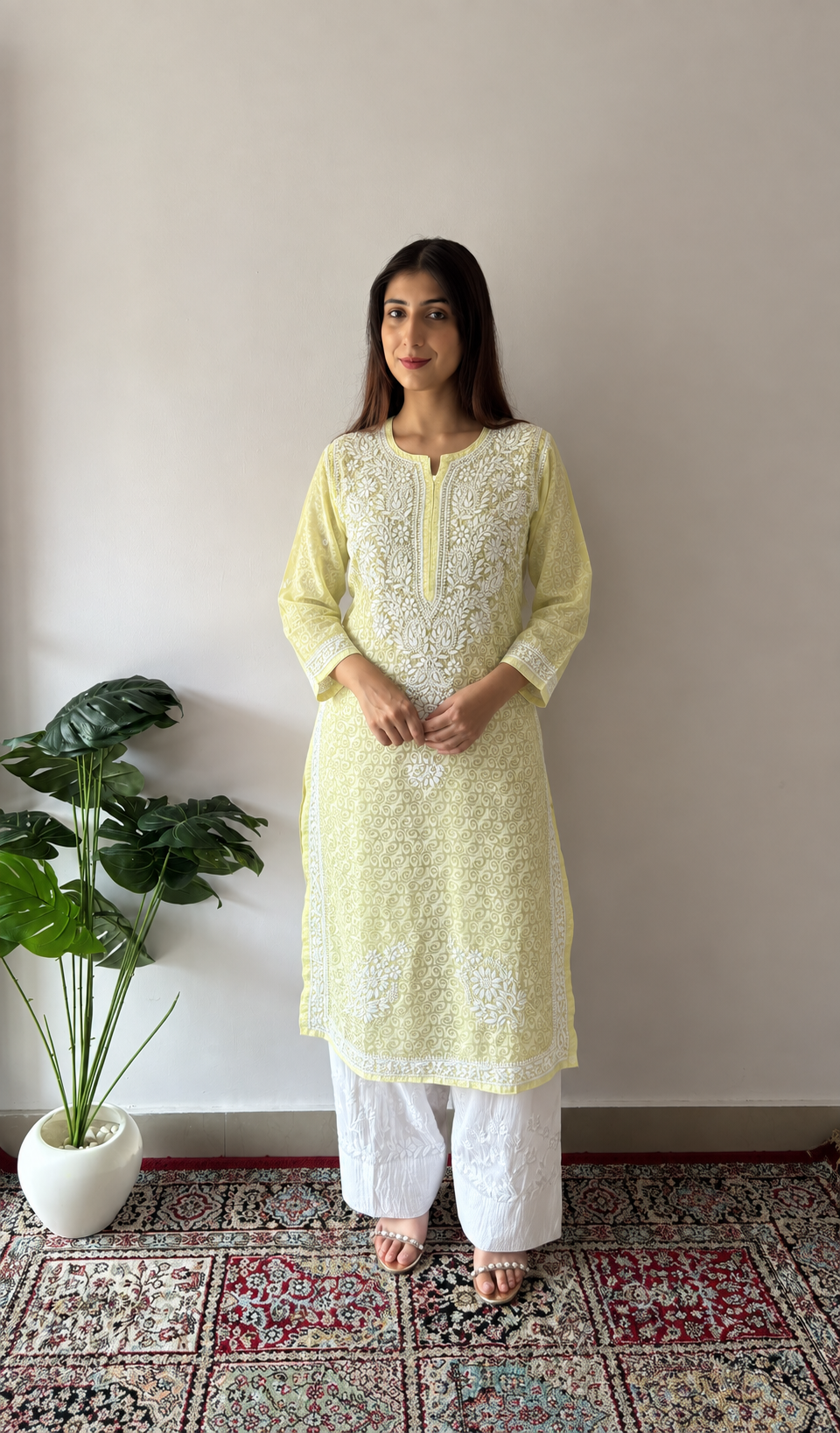 Women's Lucknowi Handcrafted Cotton Chikankari Kurti- HONC0392394
