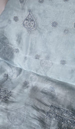 Grey pure organza silk dupatta with scattered motifs