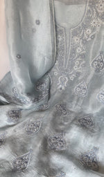 Sleeve work on grey pure organza silk