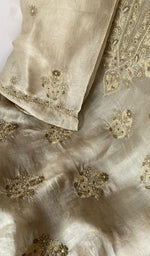 Beige pure organza silk dupatta with scattered motifs