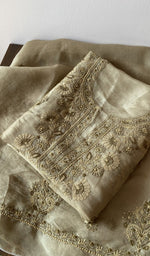 Folded kurta piece and dupatta, chikankari along the hem