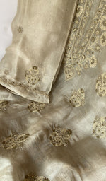 Sleeve work on beige pure organza silk