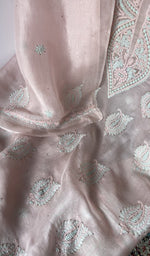 Peach pure organza silk dupatta with scattered motifs