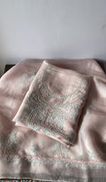 Thameena — Peach Pure Organza Silk Chikankari 2 Pc Unstitched Suit Set