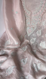 Sleeve work on peach pure organza silk