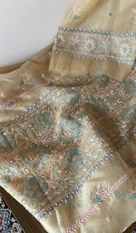 Beige pure organza silk dupatta with scattered motifs
