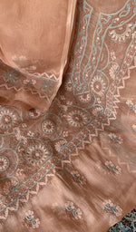 Peach pure organza silk dupatta with scattered motifs