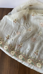 Folded off white pure organza silk kurta piece with chikankari on the panel