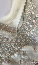 Gala and neckline, extremely fine ek and do taar multicoloured chikankari