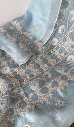 Blue pure organza silk dupatta with scattered motifs