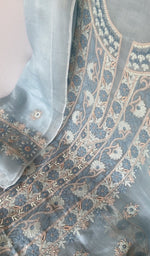 Gala and neckline, extremely fine ek and do taar multicoloured chikankari