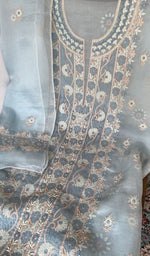 Sleeve work on blue pure organza silk