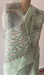 Drape and fall of the green pure organza silk saree