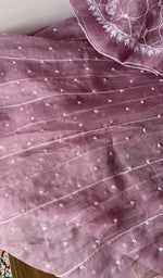 Purple pure organza silk dupatta with scattered motifs