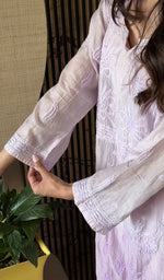 Lavender pure mul chanderi, up close