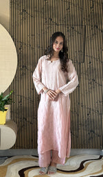 Blush Pink pure mul chanderi co-ord set on the model