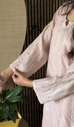 Blush Pink pure mul chanderi, up close