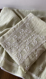 Folded kurta piece and dupatta, chikankari along the hem