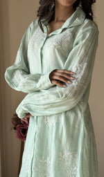 Mint Green pure mul chanderi, up close