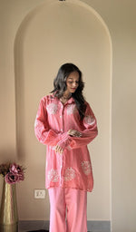 Coral Pink co-ord set on the model