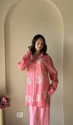 Coral Pink co-ord set, worn by the model