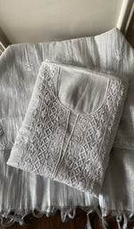 Folded white tissue chanderi kurta, second view