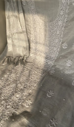 Chikankari worked by hand on tissue chanderi