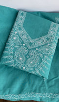 Myra — Turquoise Cotton Chikankari 3 Pc Unstitched Suit Set